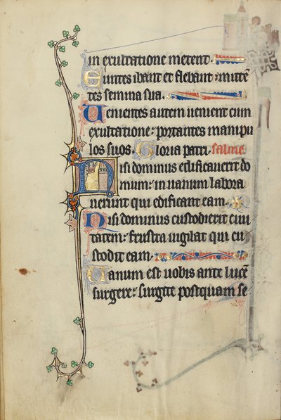 Initial N: Gud i skyene foran et tårn av Unknown artist
