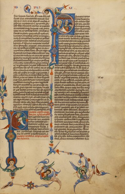 Initial P: Paulus; Initial P: En biskop gir et brev til et sendebud av Unknown artist