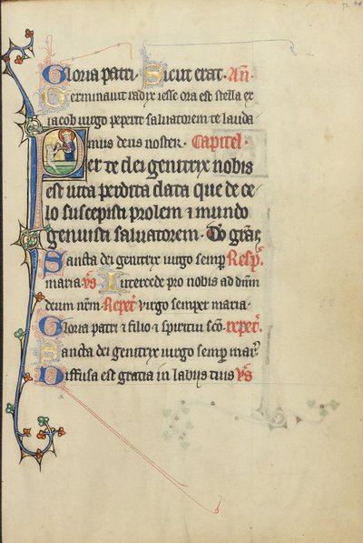 Initial P: Jomfru Maria tar hånden til en person som er oppreist fra de døde av Unknown artist