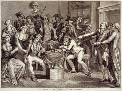 Interiør i revolusjonskomiteen. Gravering fra 1700-tallet. Paris, Musee Carnavalet av Unknown artist