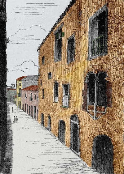 Øya Madere (den portugisiske øygruppen Madeira). huset til Christopher Columbus (1451-1506) i Funchal. av Unknown artist