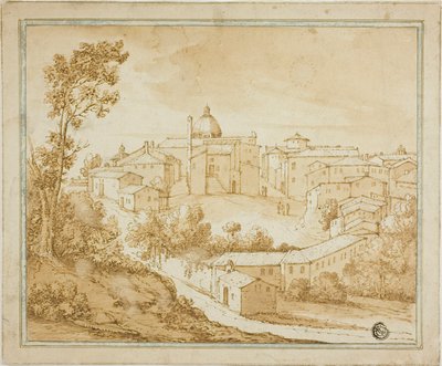 Italiensk åsby med sentralt torg av Unknown artist