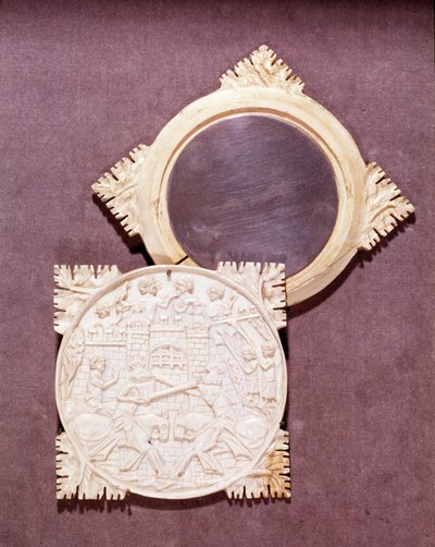Elfenbensspeil og boks som representerer en ridderturneringsscene. 1450-1500. Paris, Nasjonalmuseet for middelalderen, Thermes de Cluny av Unknown artist