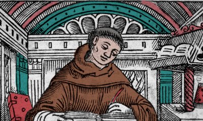 John Duns Scotus (1265? -1308), kaller også Jean Duns Scott eller Jean Duns Scot, fransiskanerfilosof. Gravering fra 1500-tallet av Unknown artist