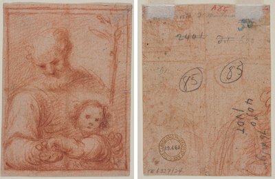 Joseph og barn (rekto); Fragment av to figurer (verso) av Unknown artist