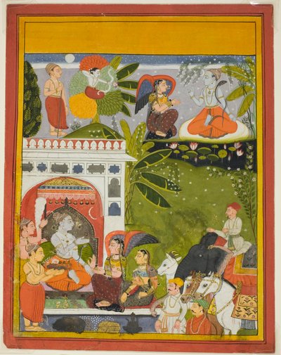 Kama skyter en kjærlighetspil mot Shiva, fra en kopi av Gauris sang (Gita-Gauri) av Unknown artist