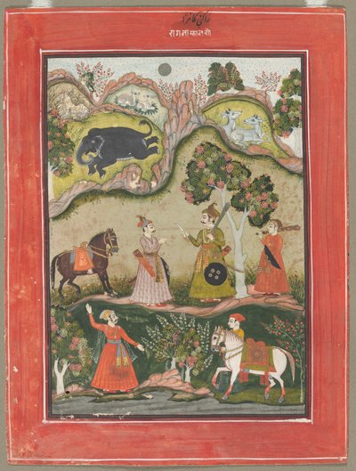 Kanhara Ragini: Song of Inspiration til Krishna for Killing the Elephant Demon, fra Ragamala-serien av Unknown artist