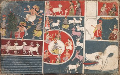 Krishna Playing the Flute og andre episoder fra Bhagavata Purana av Unknown artist