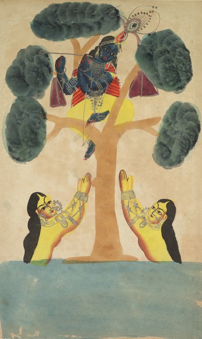 Krishna stjeler klærne til cowgirls (Gopis) (recto) av Unknown artist