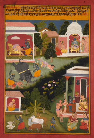Krishna som ødeleggeren av demoner, fra en Sursagar fra Surdas av Unknown artist