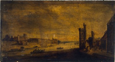 Hôtel de Nevers, Tour de Nesle, Grande Galerie og Louvre, sett fra Pont-Neuf, ca. 1640, ca. 1640 (olje på tre) av Unknown artist