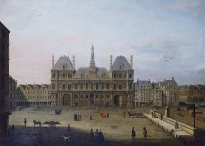 Rådhuset og Place de Grève, cirka 1720, dagens 4. arrondissement, mellom 1715 og 1725 (olje på lerret) av Unknown artist