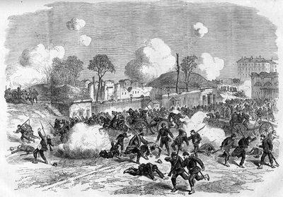 Kommunen i Paris i 1871. Forsvar av Porte Maillot av federes (communards). av Unknown artist