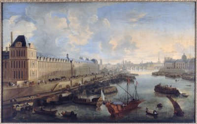 Grande Galerie du Louvre, Pont-Neuf, Cité, Collège des Quatres-Nations, rundt 1670, på Seinen den kongelige byssa, dagens 1. og 6. arrondissement, mellom 1670 og 1685 (olje på lerret) av Unknown artist