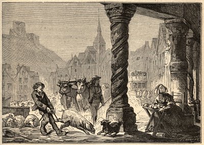 La grande Rue un jour de marche à Dol de Bretagne - engraving in “” PATRIE”” - DESCRIPTION PECTURESSE DE LA FRANCE EN 6 VOLUES BY LUCIEN HUARD - end 19th century av Unknown artist