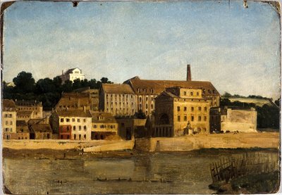 Delessert-raffineriet og hagen i Passy, sett fra venstre bredd (ca. 1820), ca. 1820 (olje på papir, papp) av Unknown artist