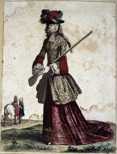 Dame i jakten - gravering av Unknown artist