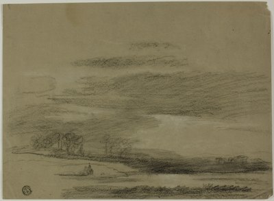 Landskap med sol som bryter gjennom skyer av Unknown artist