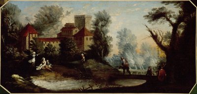 Landskap med befestet borg. Mellom 1701 og 1800 (oljemaleri) av Unknown artist