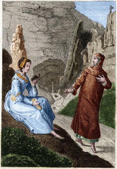 Laure de Noves (Laura) and Francesco Petrarca (Petrarca) (Italian poet and humanist 1304 - 1374). Engraving from the end of the 18th century. av Unknown artist