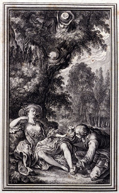 Landsbyboeren som mistet kalven sin - i "Fortellinger og noveller på vers" av Jean La Fontaine. 1762. av Unknown artist