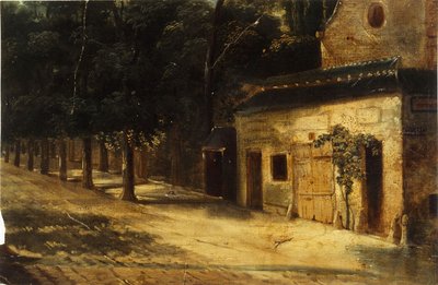 Hjørnet av Rue du Faubourg-Saint-Honoré, dagens 8. arrondissement, mellom 1820 og 1840 (olje på lerret) av Unknown artist