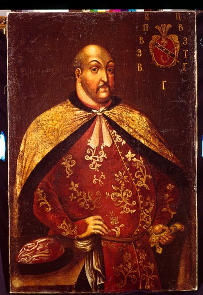 Zaporozhian kosakk Ataman Vasily Grigorievich Gamaleya. Anonymt maleri, olje på tre, rundt 1760. Ukrainsk kunst, parsuna av Unknown artist