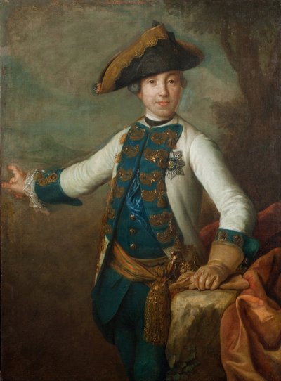 Le tsar Pierre III de Russie - Portrett av tsaren Peter III av Russland (1728-1762), Anonym . Olje på lerret, tidlig på 1760-tallet. Statens historiske museum, Moskva av Unknown artist