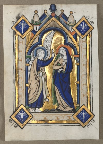Blad utskåret fra en psalter: Bebudelsen av Unknown artist