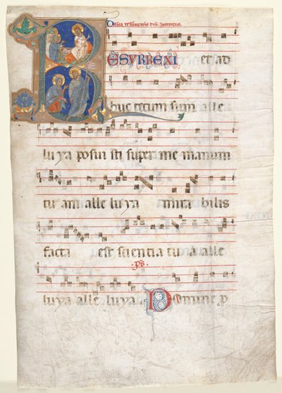 Leaf from a Gradual: Initial (R) med Three Marys at the Tomb og "Noli me Tangere" av Unknown artist