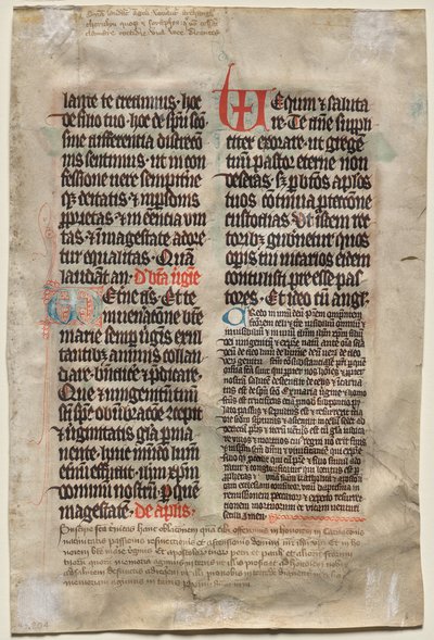 Blad fra et missal: Tekst (verso) av Unknown artist