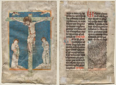 Blad fra et missal: Korsfestelsen (recto) og tekst (verso) av Unknown artist