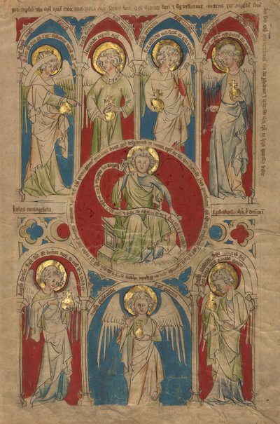 Blad fra et apokalypsemanuskript med miniatyrer av Unknown artist