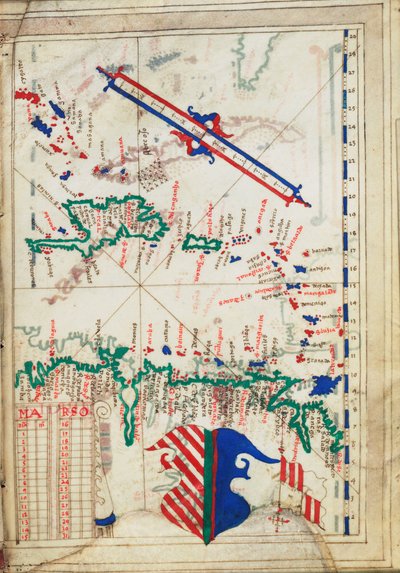 De små Antiller og Det karibiske hav, ca. 1550–60 (vellum) av Unknown artist