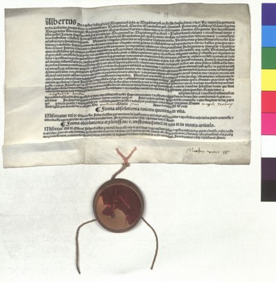 Avlatsbrev fra Albert av Brandenburg (1490-1545), erkebiskop av Mainz, på myndighet av pave Leo X (John de Medici) av Unknown artist