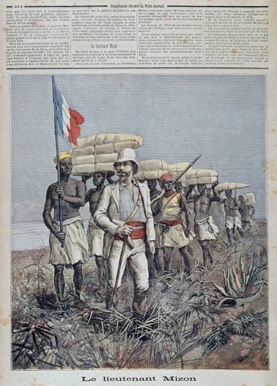 Løytnant Mizon ledere av en letekolonne i Sentral-Afrika - i "" Le petit journal"" av 09.07.1892 av Unknown artist