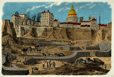 Plassering av sirkuset Gallo Romain dateres tilbake til det 2. århundre f.Kr., oppdaget i 1870 under boringen av rue Monge i Paris, gravering fra 1800-tallet av Unknown artist