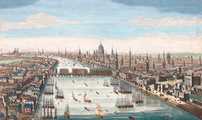London på 1700-tallet, utsikt oppover Themsen til London Bridge og St Paul