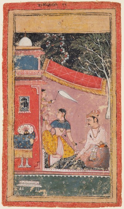 Lovers on that Terrace: Ramakali Ragini fra Hinda, fra den Bandi Ragamala av Unknown artist