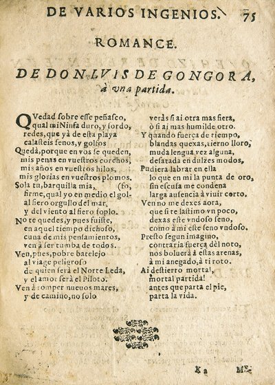 Luis de GOGOORA Y ARGOTE, quot;Romance in a Gamequot; (trykk) av Unknown artist