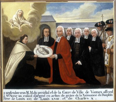 MM du Presidial et de la Commune de Vannes tilbyr Saint Anne et sølvbarn i takksigelse fra fødselen til delfinen Louis de France (1729-1765), 7. september 1729 - Ex-Voto Sainte Anne d