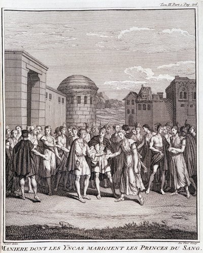 Maine hvis inkaer giftet seg med blodets fyrster - i ""Historisk reise i Sør-Amerika laget på ordre fra kongen av Spania"" av Don Georges Juan & Don Antoine de Ulloa, T.II, red. Jombert, King