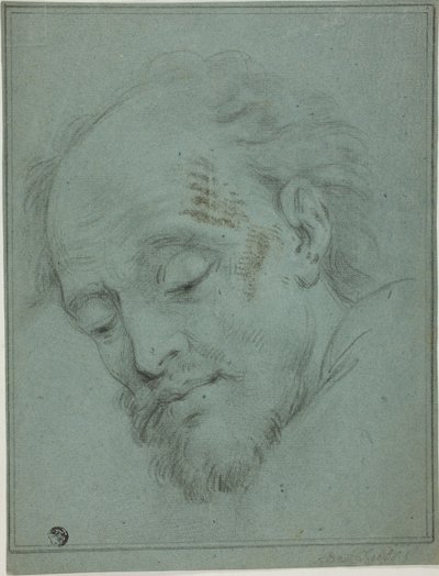Mannlig hode ser ned av Unknown artist