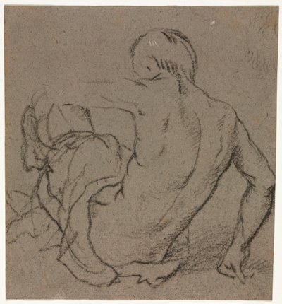 Mann sittende på bakken, sett bakfra (recto) av Unknown artist