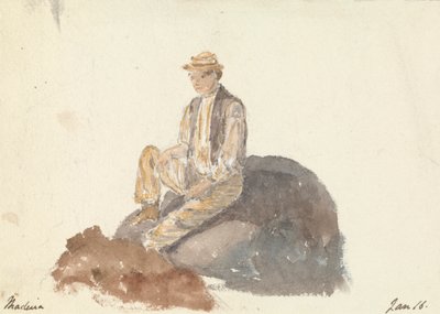 Mann som sitter på en stein (Madeira 16. januar) av Unknown artist