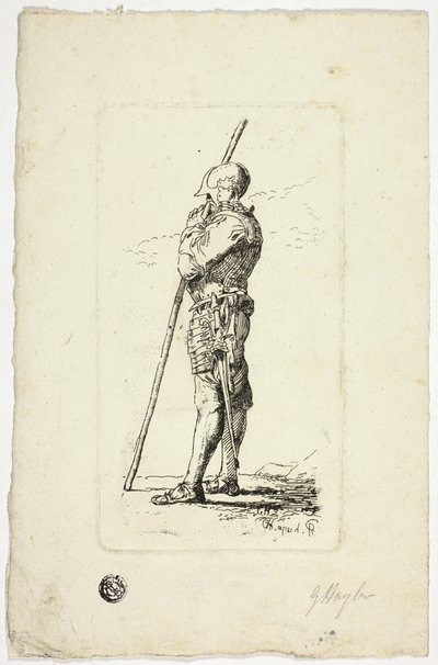 Mann i rustning holderstab av Unknown artist