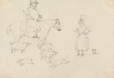 Mann på hest, med griser av Unknown artist