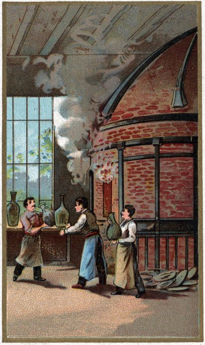 Produksjon av porselen: matlaging. Kromolitografi fra slutten av 1800-tallet av Unknown artist