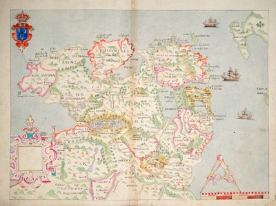 Kart over Nord-Irland, ca. 1600 (lagt på lin) av Unknown artist