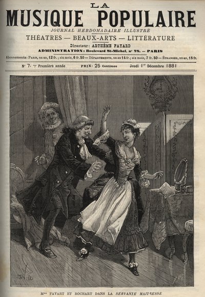 Marie Justine Benoite Duronceray, kalt Madame Favart, og Rochart (Rochard) i "Servante Maitresse" (Serva padrona) av Pergolese (Giovanni Battista Pergolesi) - gravering i "" Popular Music""" berømte ukeavis - 1882 av Unknown artist